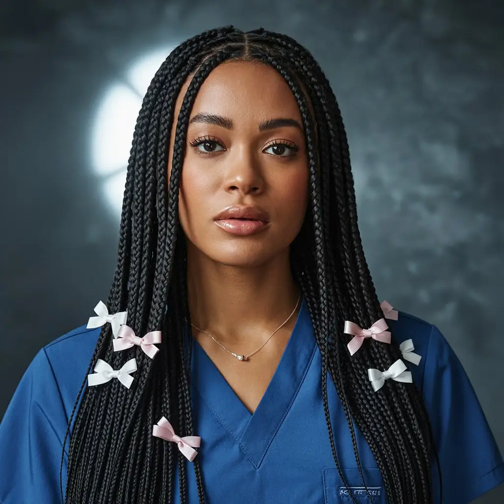 20 Eye-Catching Small Braids Hairstyles: Bold Looks to Elevate Your Hair Game 18 #17. Small Box Braids with Bow Accents