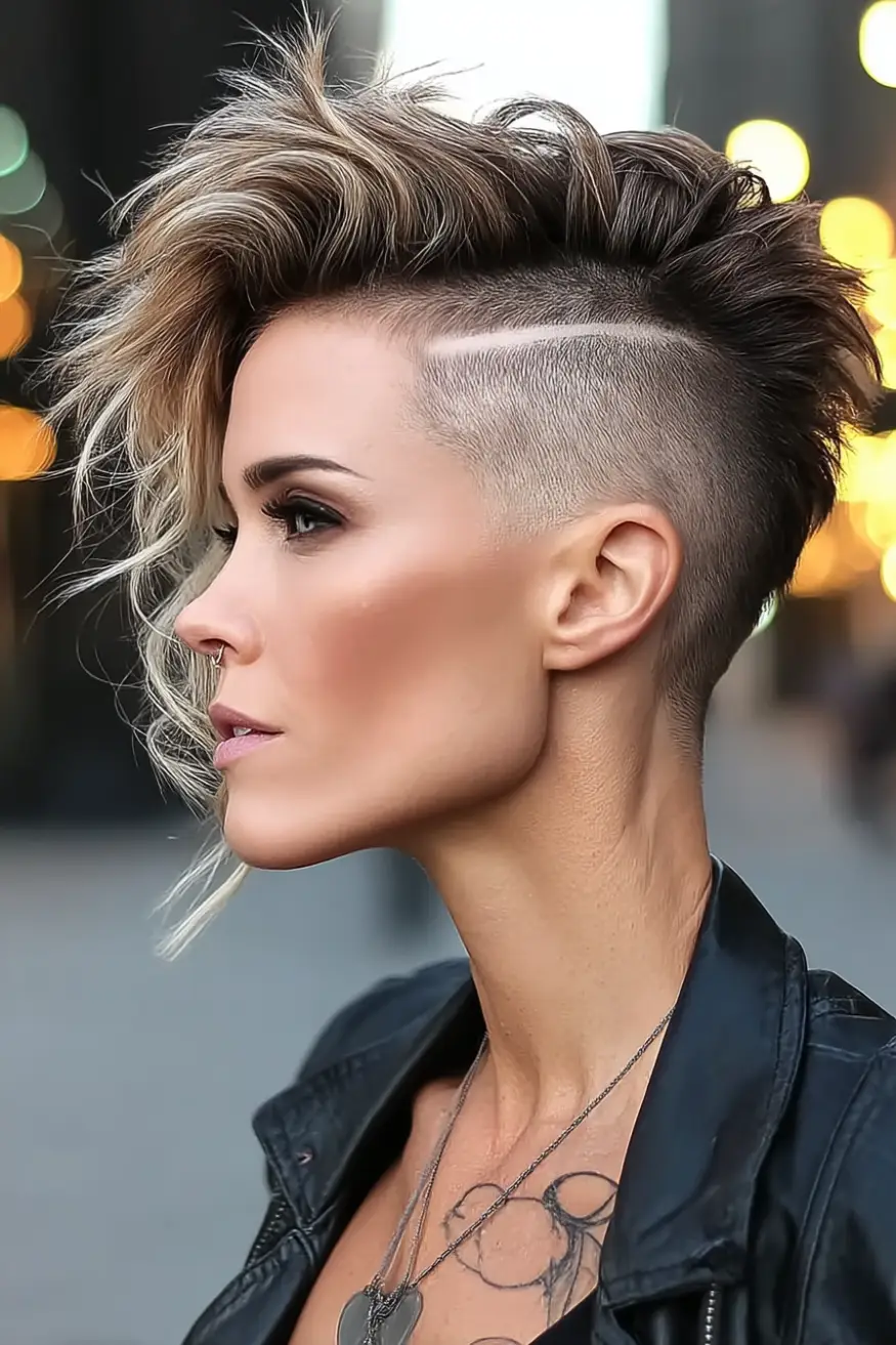 #17. Textured Faux Hawk with Razor Part and Fade