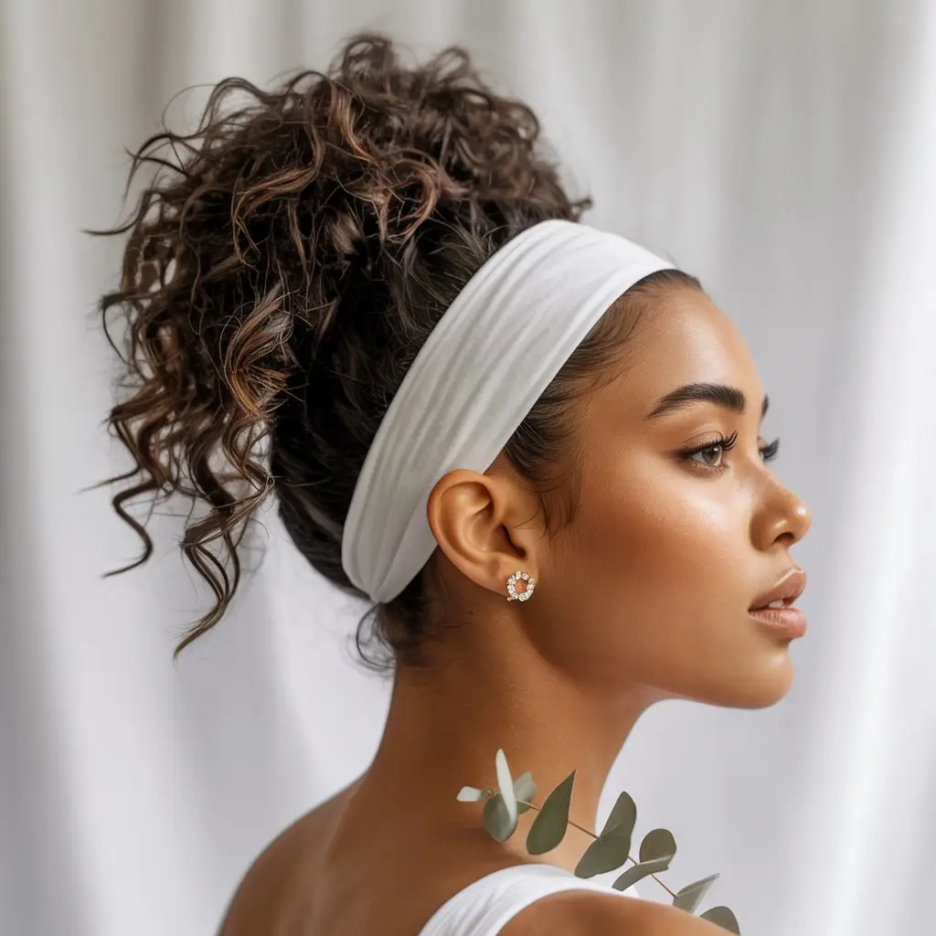 17 Sporty Curly Lacrosse Hairstyles: Game-Ready Looks with Flair 18 #17. Textured Puff with Stretch Headband Hold