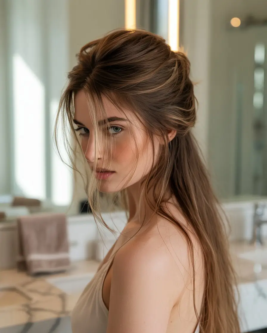 18 Soft Postpartum-Friendly Hairstyles: Gentle Styles That Embrace the Journey of New Motherhood 18 #17. The 2-Minute Tousled Updo