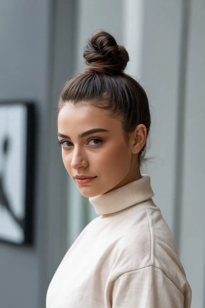 19 Polished Office Hairstyles: Sleek Looks That Mean Business 18 #17. The Sophisticated Top Knot