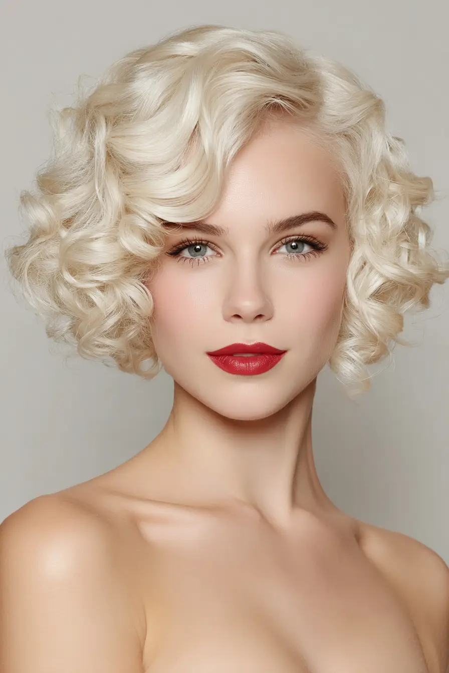 22 Bold Platinum Blonde Bob Hairstyles: Fresh and Fierce Ideas for a Standout Look 18 #17. Vintage Platinum Bob with Glamorous Curls