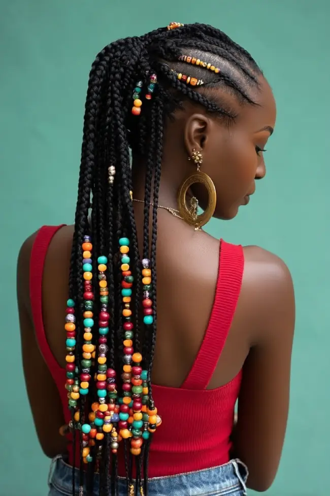 19 Stunning 4c Braided Hairstyles: Bold Looks That Celebrate Natural Texture 19 #18. Beaded Braided Ponytail with Cornrow Detail
