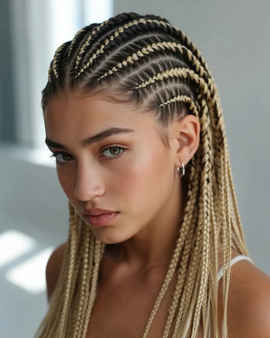 20 Eye-Catching Small Braids Hairstyles: Bold Looks to Elevate Your Hair Game 19 #18. Criss-Cross Stitch Braids