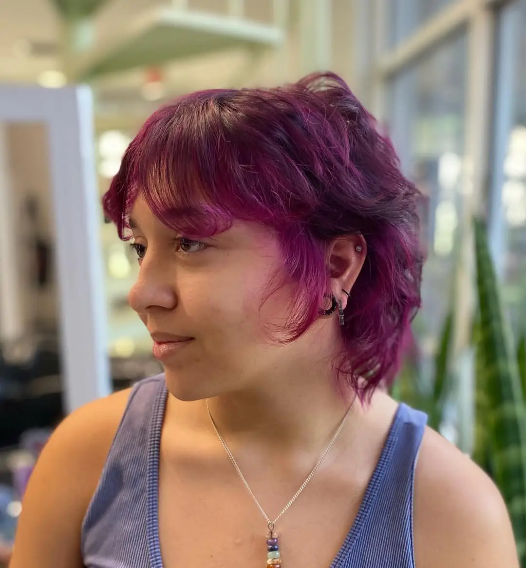 19 Flattering Hairstyles for Fine Hair: Volume-Boosting Looks That Feel Effortless 19 #18. Fuchsia Shag-Mullet with Wispy Curtain Bangs