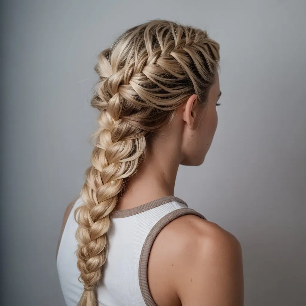 18 Fierce Braided Sporty Hairstyles: Power Looks for Active Days 19 #18. Streamlined Dutch Braid with Power Layers