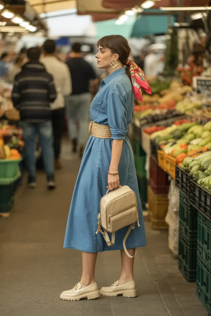 #18. The Denim Shirt Dress with Unexpected Accessories