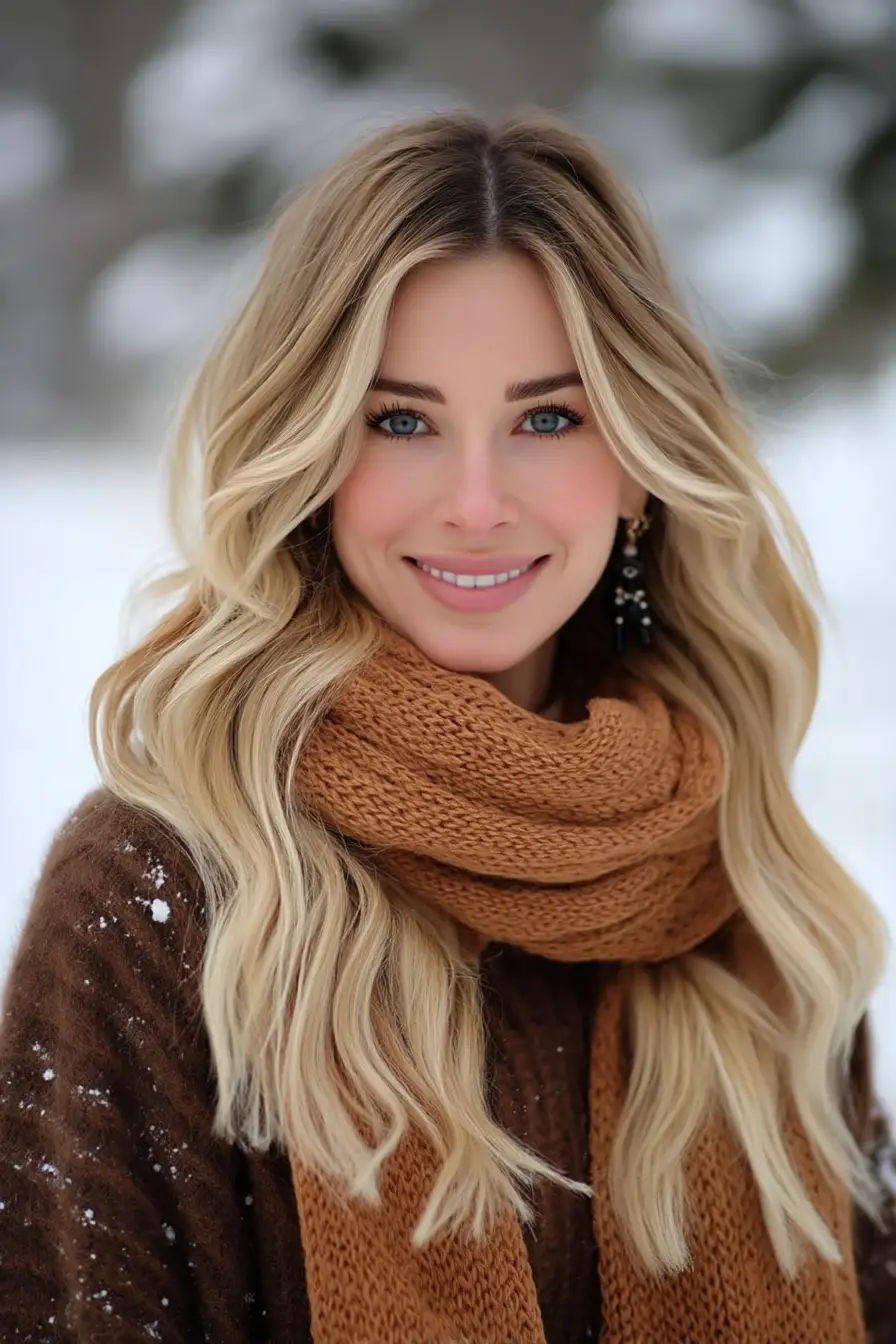 #18. Toffee Blonde Balayage with Soft Winter Waves