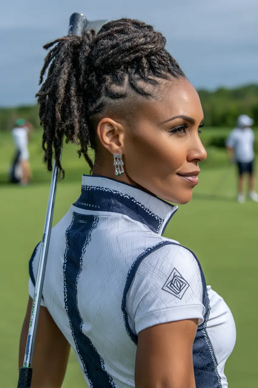 30 Sleek Golf Hairstyles: Polished and Practical Styles for Game Day Glam 19 #18. Twisted Fauxhawk Locs with Shaved Sides