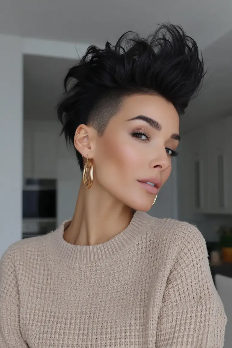21 Chic Short Layered Hairstyles: Modern Cuts for a Fresh, Youthful Vibe 19 #18. Voluminous Faux Hawk with Precision Undercut