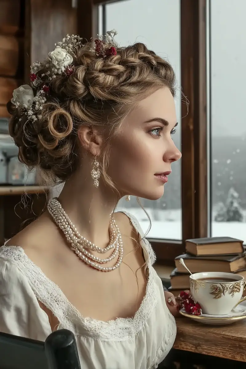 21 Sleek Rainy-Day Hairstyles: Easy Ways to Tame the Frizz 20 #19. Braided Crown with Floral Accent Twists