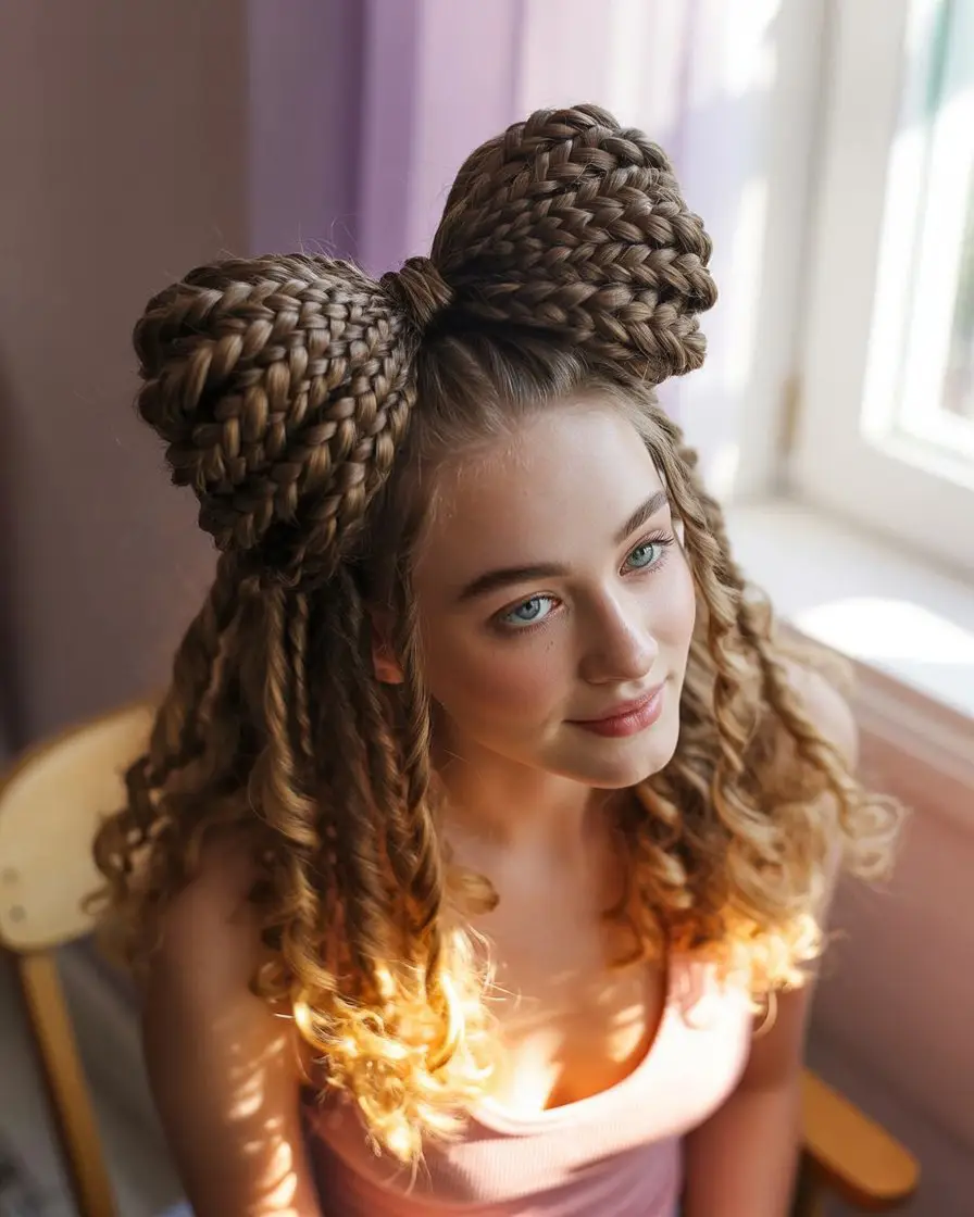 20 Eye-Catching Small Braids Hairstyles: Bold Looks to Elevate Your Hair Game 20 #19. Braided Hair Bow with Curly Ends