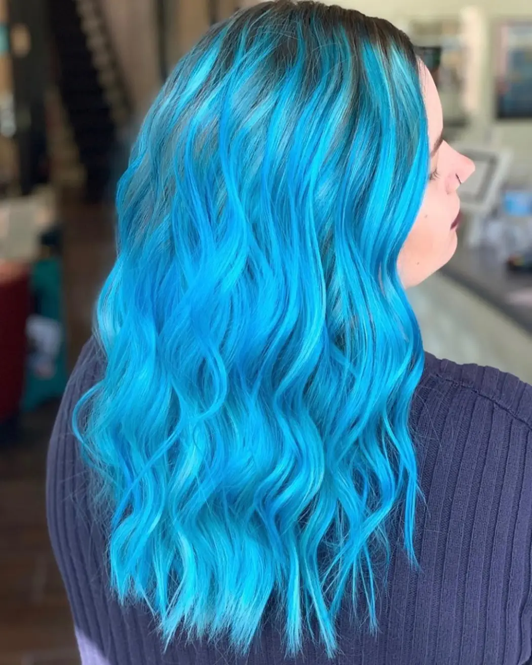 19 Flattering Hairstyles for Fine Hair: Volume-Boosting Looks That Feel Effortless 20 #19. Electric Blue Mermaid Waves with Shadow Roots