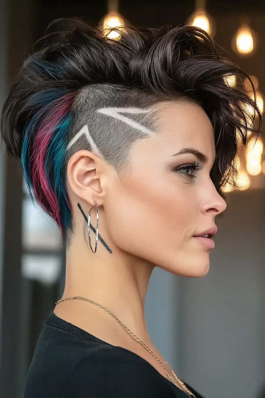 #19. Electric Stripe Undercut with Teal-Pink Mohawk