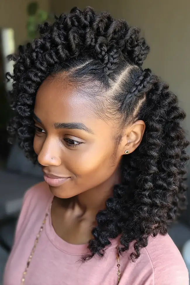 19 Stunning 4c Braided Hairstyles: Bold Looks That Celebrate Natural Texture 20 #19. Flat Twist Mohawk with Defined Curls