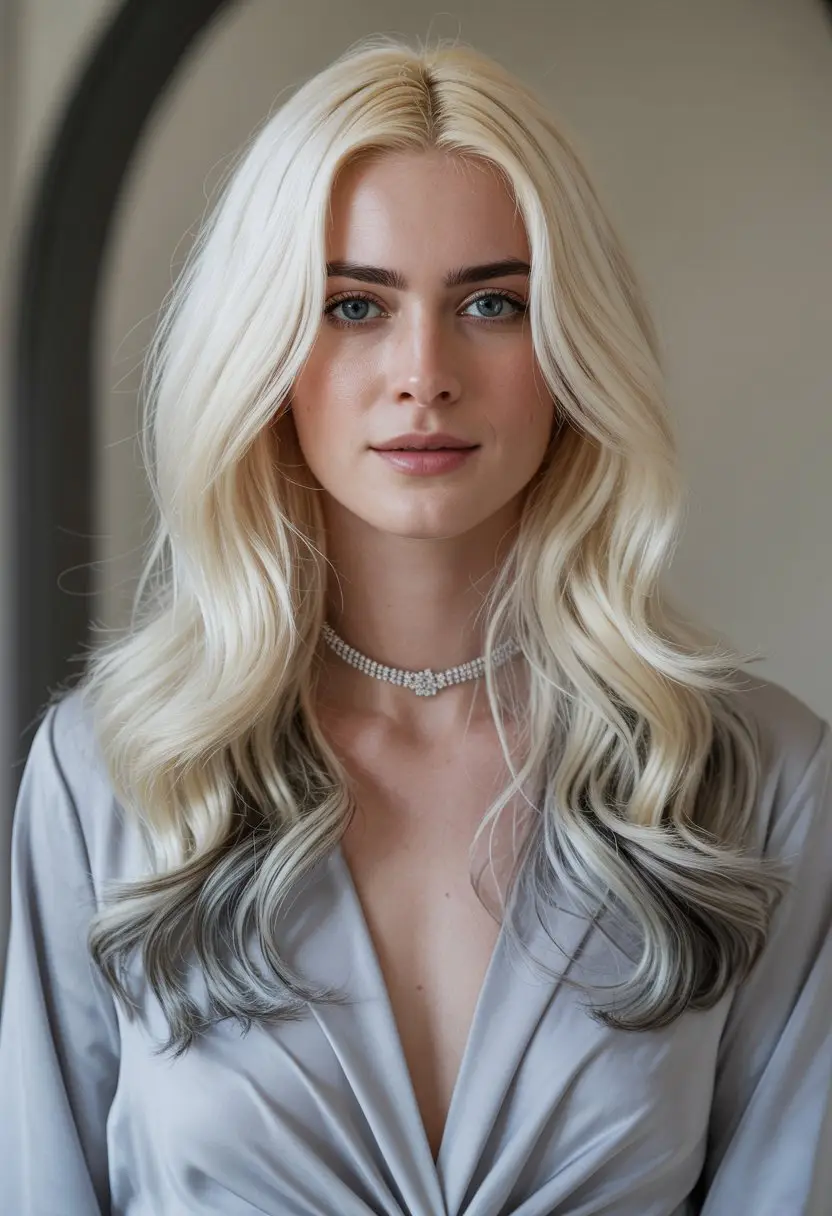 20 Timeless Salt & Pepper Hairstyles: Classic Styles with a Modern Twist 20 #19. Platinum Waves with Graphite Dipped Ends