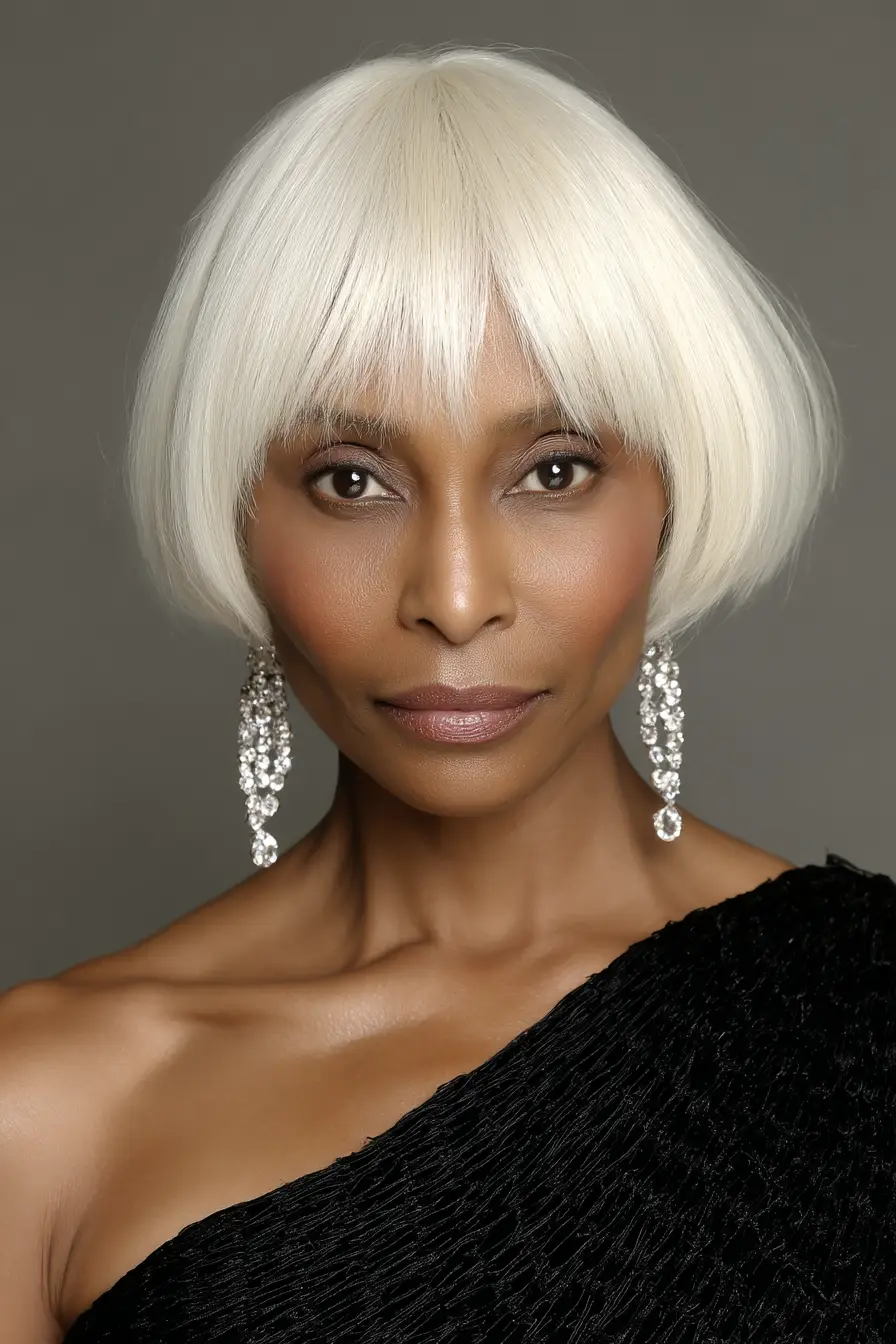 22 Bold Platinum Blonde Bob Hairstyles: Fresh and Fierce Ideas for a Standout Look 20 #19. Sculpted Platinum Bowl Cut with Fine Fringe