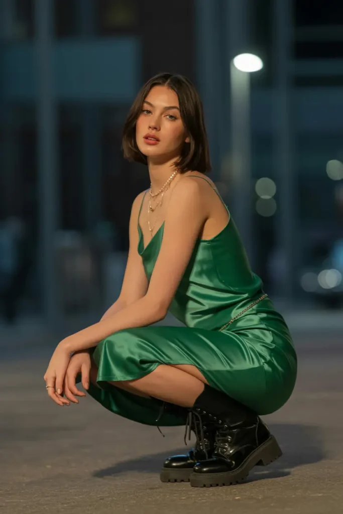 #19. The Satin Slip Dress with Chunky Boots