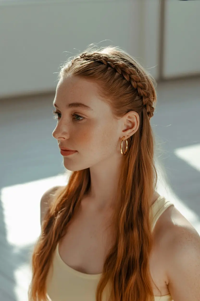 18 Relaxed Yoga Hairstyles: Low-Maintenance Styles with a Calm and Comfy Vibe 3 #2. Braided Crown for Zen Elegance