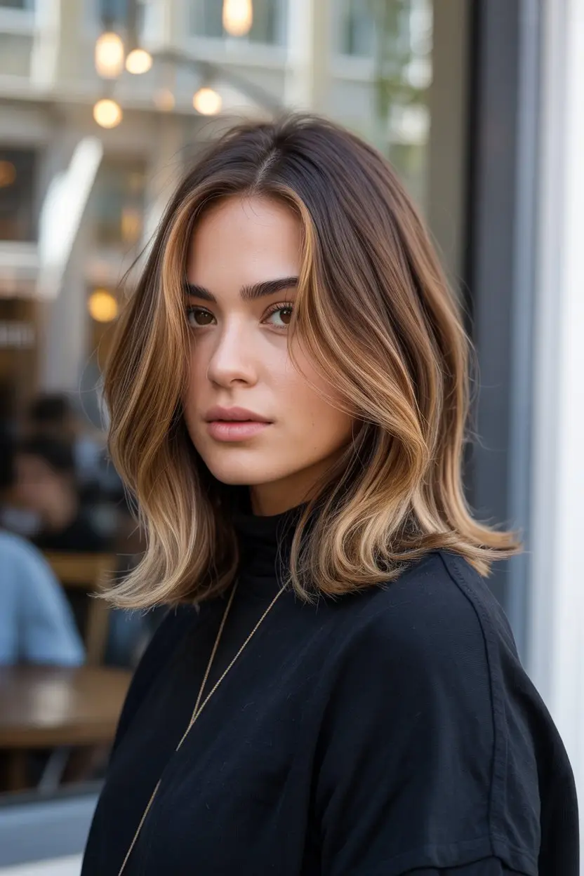 #2. Caramel Balayage Lob: Sun-Kissed Dimension