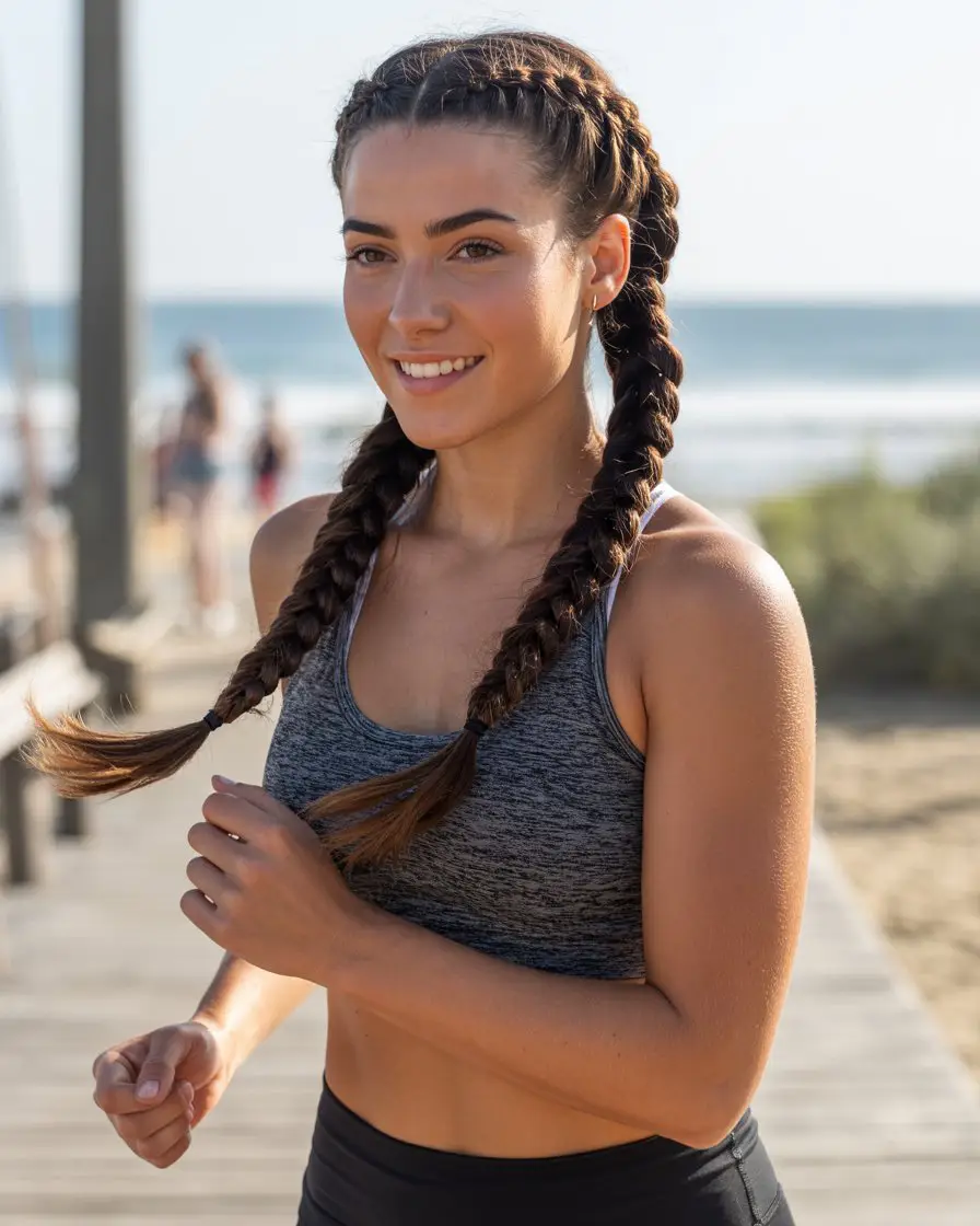 18 Fierce Braided Sporty Hairstyles: Power Looks for Active Days 3 #2. Double Dutch Braids for Extra Hold