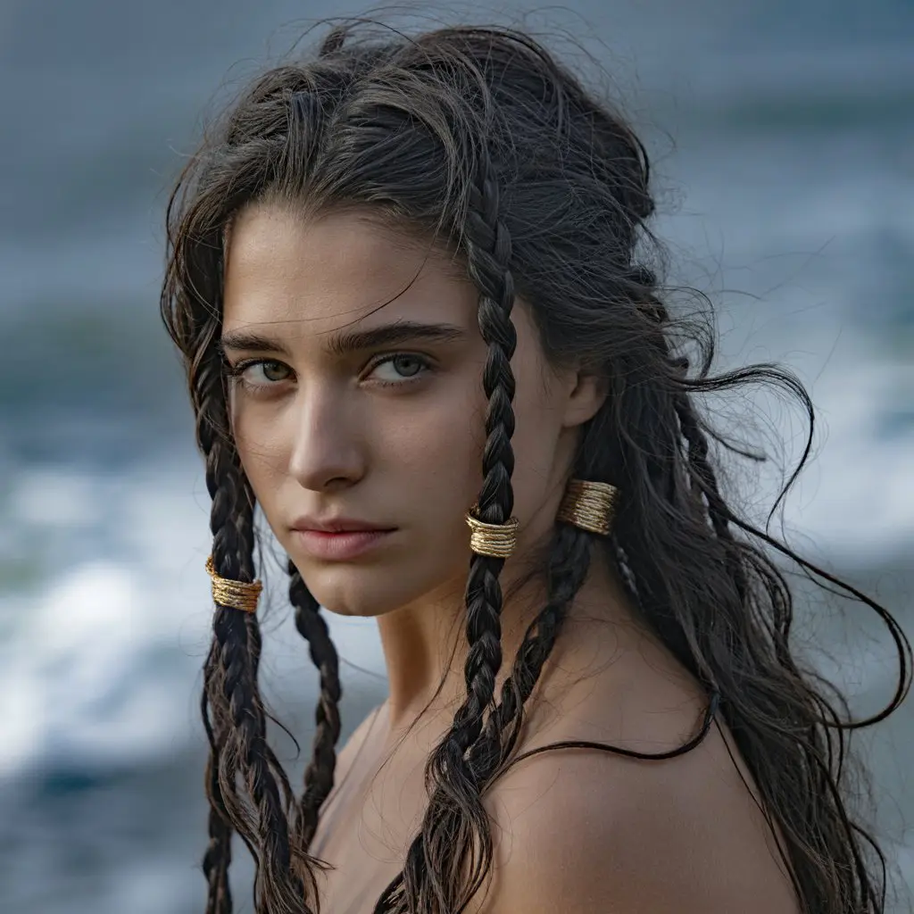 #2. Messy Rope Braids with Gold Cuffs