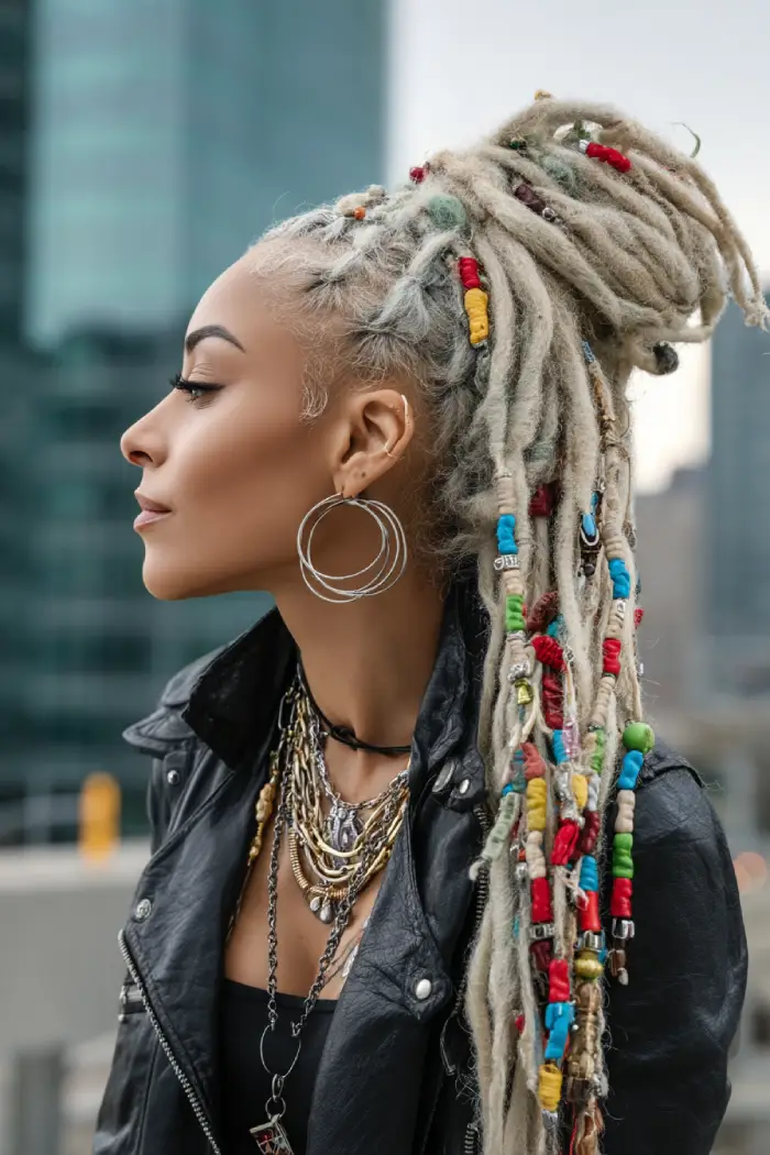 19 Creative Locs Hairstyles: Statement-Making Styles to Try Now 3 #2. Platinum Blonde Locs with Colorful Bead Accents