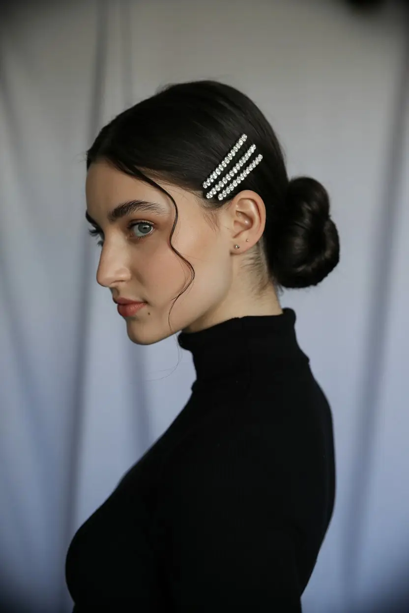 16 Graceful Wedding Hairstyles For Long Hairs: Picture-Ready Styles for Long Locks 3 #2. Sleek Low Bun with Crystal Hairpins