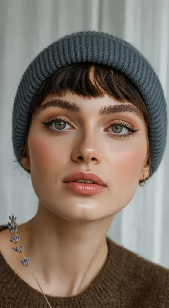 20 Chic Beanie Hairstyles: Fashionable Pairings for Cold-Weather Days 3 #2. Sleek Pixie with Textured Knit Beanie