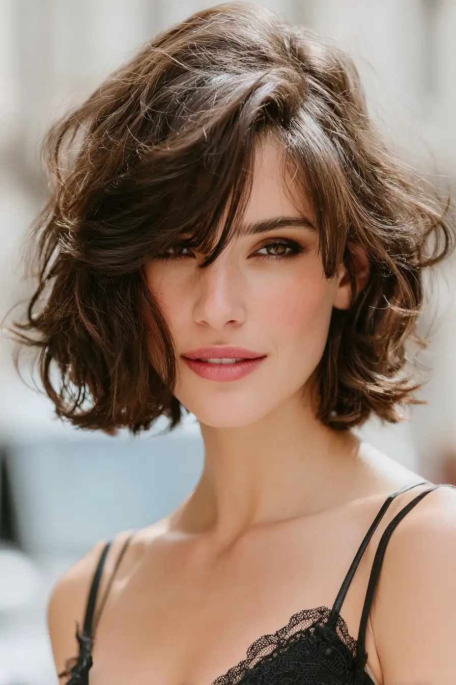 21 Chic Short Layered Hairstyles: Modern Cuts for a Fresh, Youthful Vibe 3 #2. Soft Wavy Bob with Side-Swept Layers