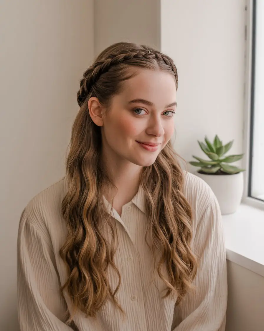 18 Soft Postpartum-Friendly Hairstyles: Gentle Styles That Embrace the Journey of New Motherhood 3 #2. The Braided Crown for All-Day Comfort