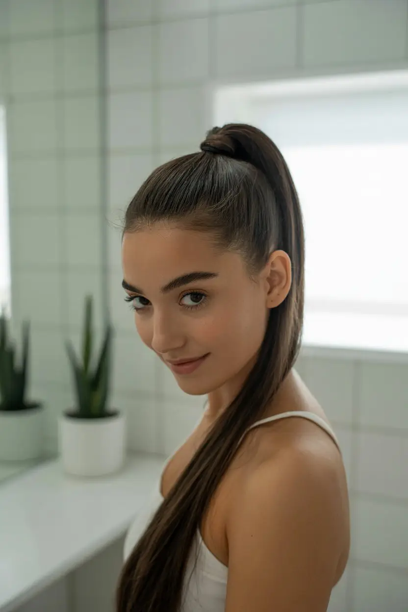 17 Stylish Vacation Hairstyles: Chic and Easy Options for Getaways 3 #2. The Sleek High Ponytail with a Hidden Hair Tie Trick