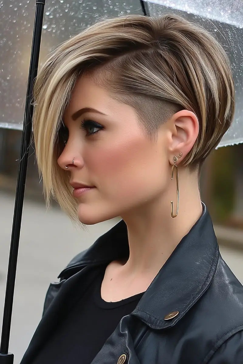 21 Sleek Rainy-Day Hairstyles: Easy Ways to Tame the Frizz 21 #20. Edgy Undercut Bob with Side-Swept Layers