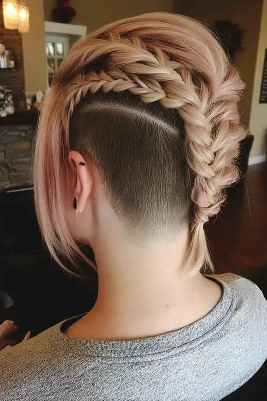 #20. Rose Blonde Braid with Hidden Undercut Fade