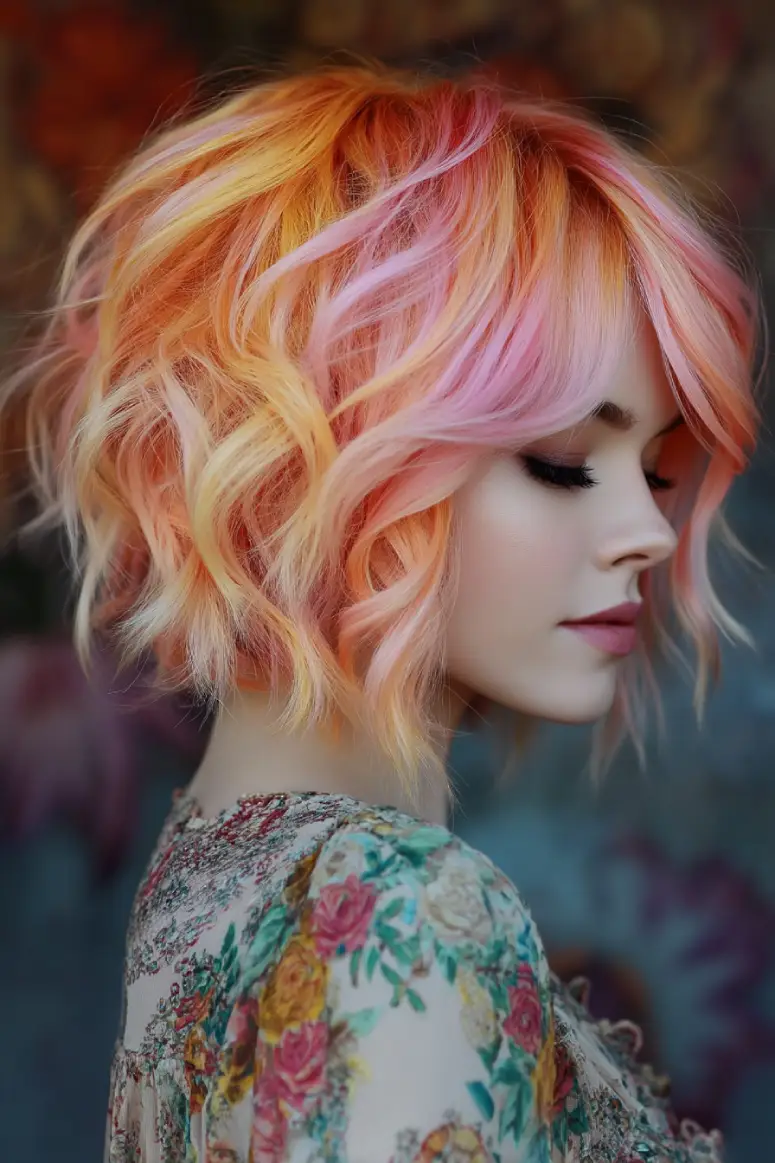 21 Chic Short Layered Hairstyles: Modern Cuts for a Fresh, Youthful Vibe 21 #20. Sunset Sherbet Waves