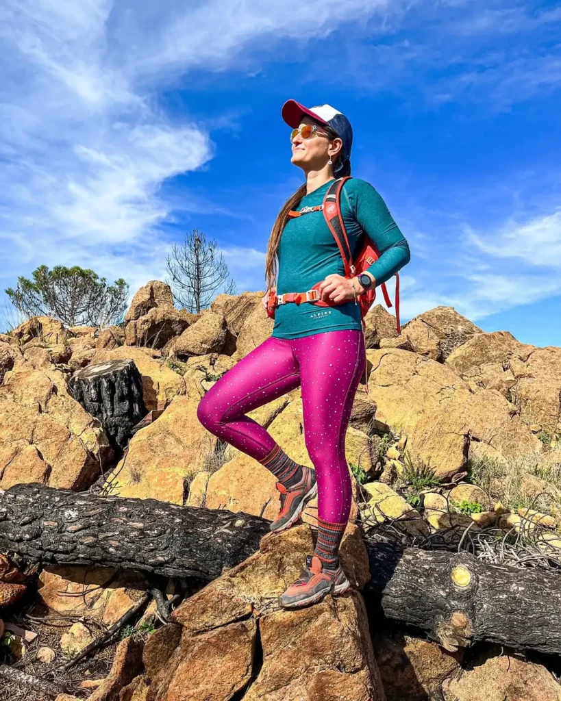 #20. Teal Base Layer with Magenta Star-Print Leggings and Trail Accessories