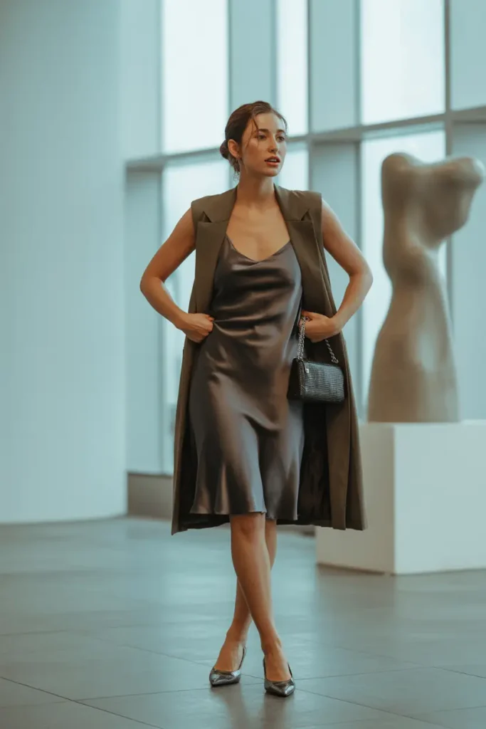 #20. The Sleeveless Trench & Slip Dress Layering Trick