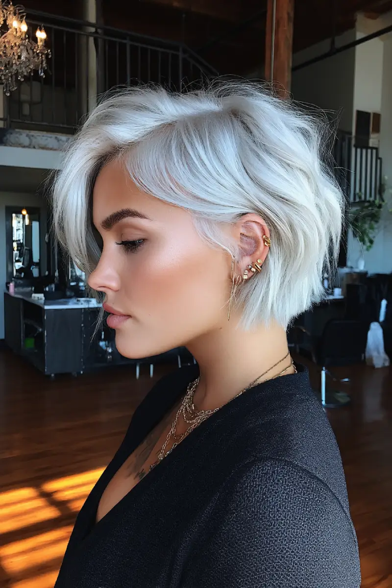 22 Bold Platinum Blonde Bob Hairstyles: Fresh and Fierce Ideas for a Standout Look 23 #22. Textured Platinum Bob with Side Part