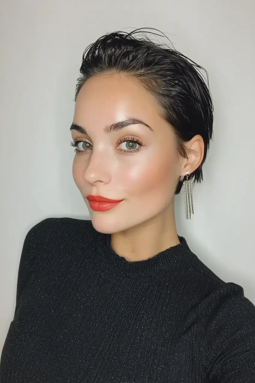 #23. Slicked-Back Glam Pixie Cut