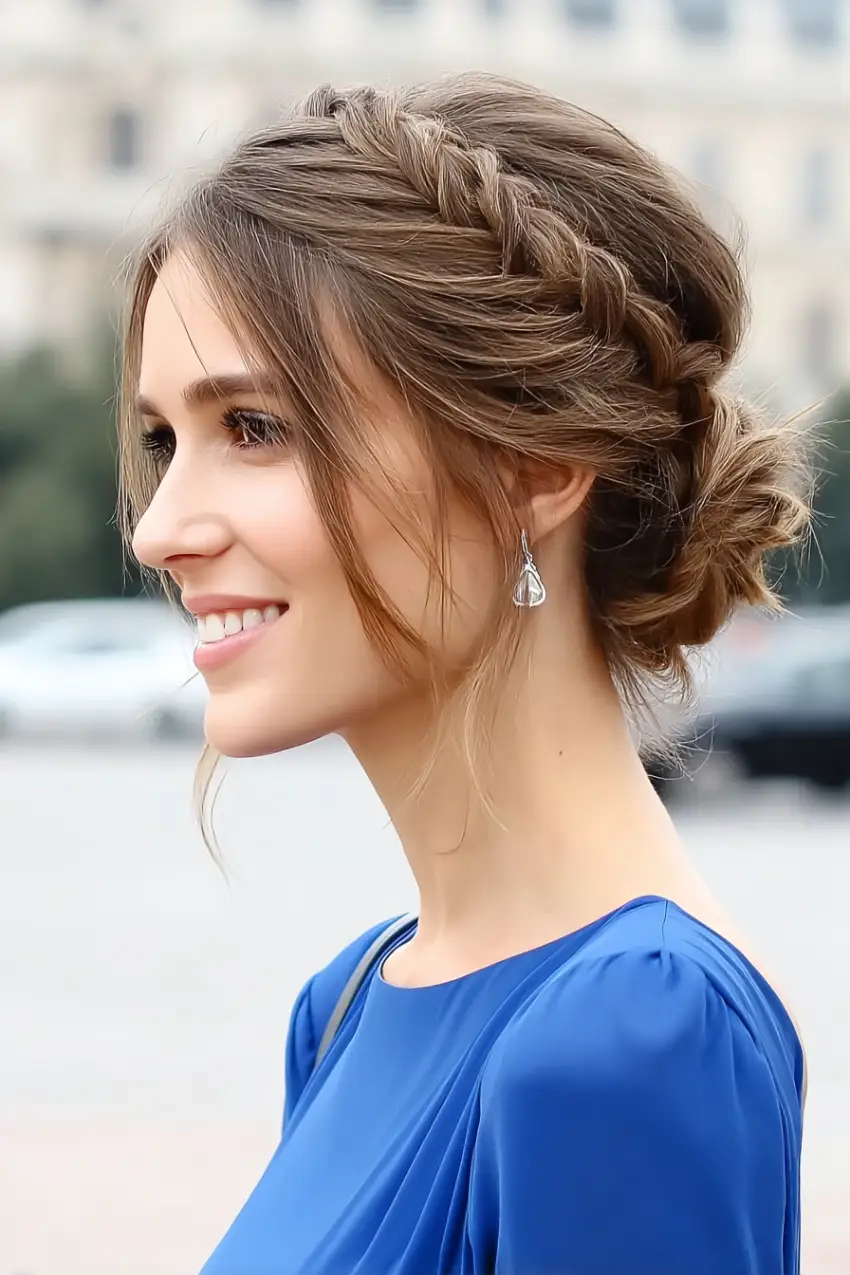 #24. Crown Braid with Low Textured Bun