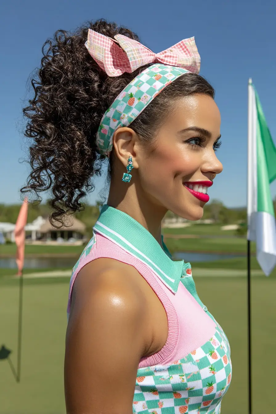 30 Sleek Golf Hairstyles: Polished and Practical Styles for Game Day Glam 25 #24. Playful Pineapple Curls