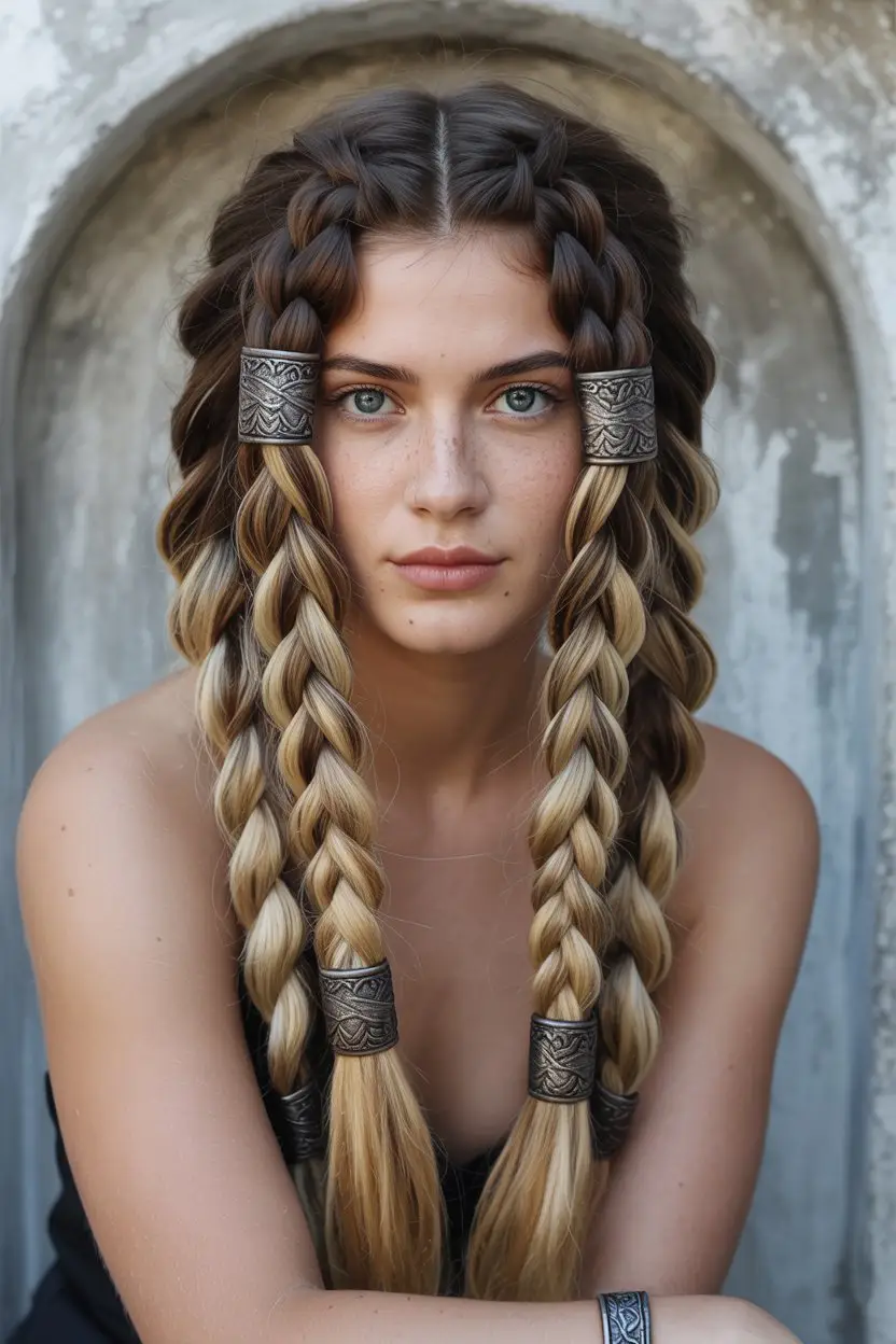 #25. Twisted Viking Braids with Metallic Cuffs
