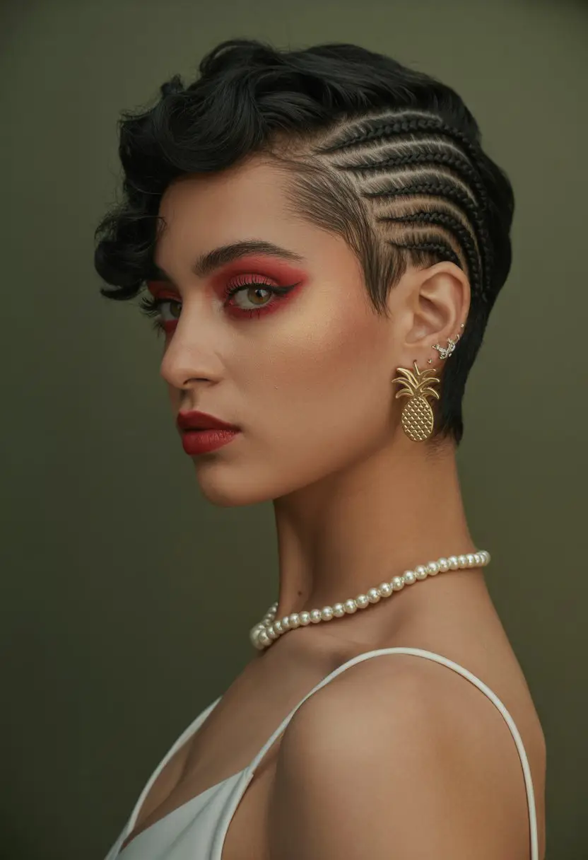 #28. Sculpted Side Braids with Soft Wave Crown