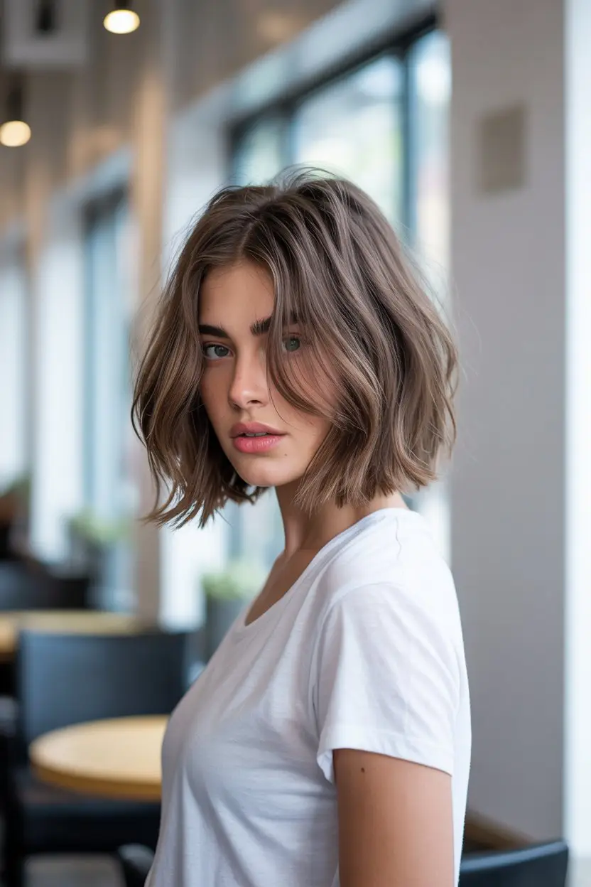 #3. Ash Brown Wispy Bob: Effortlessly Cool