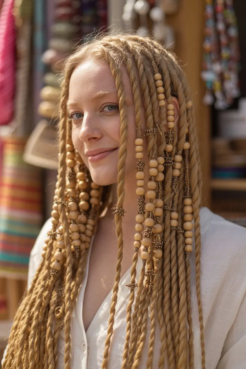 #3. Bohemian Goddess Twists with Beaded Accents