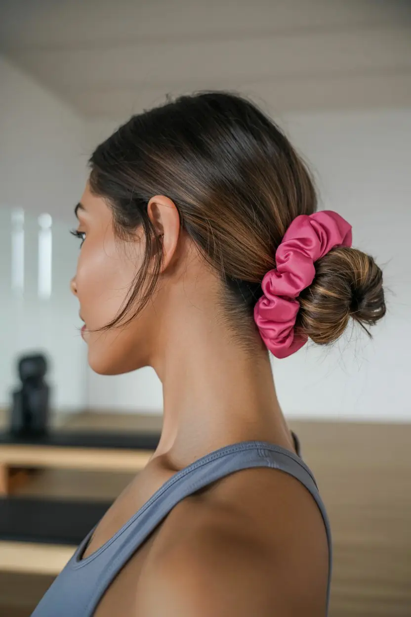 16 Fresh Gym Hairstyles: Low-Fuss Hairdos That Blend Function with Flair 4 #3. Low Bun with a Scrunchied Base