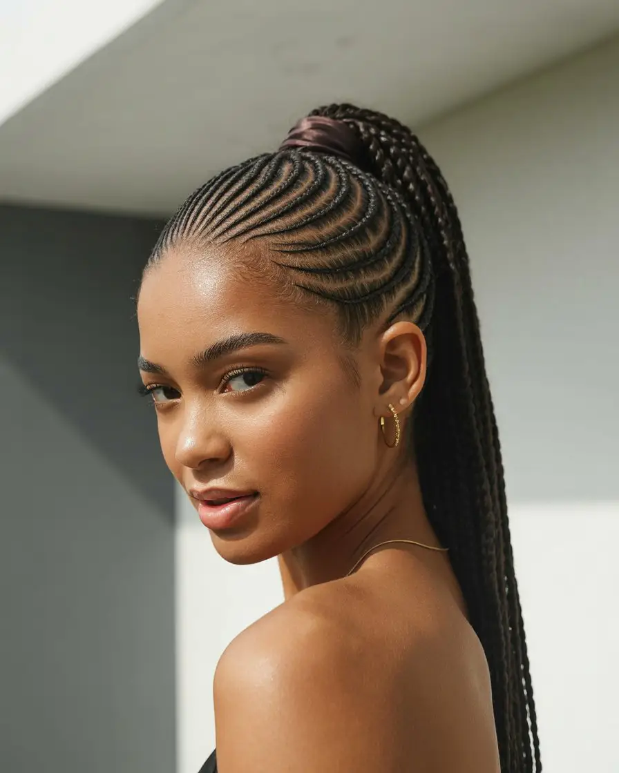 20 Eye-Catching Small Braids Hairstyles: Bold Looks to Elevate Your Hair Game 4 #3. Sleek Cornrow Ponytail