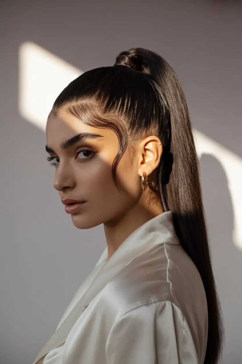 #3. Sleek High Ponytail with a Middle Part