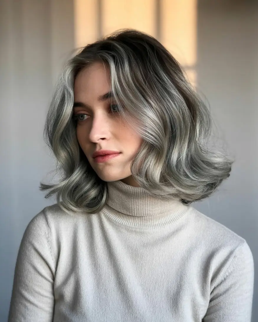 20 Timeless Salt & Pepper Hairstyles: Classic Styles with a Modern Twist 4 #3. Soft Gray Balayage Lob