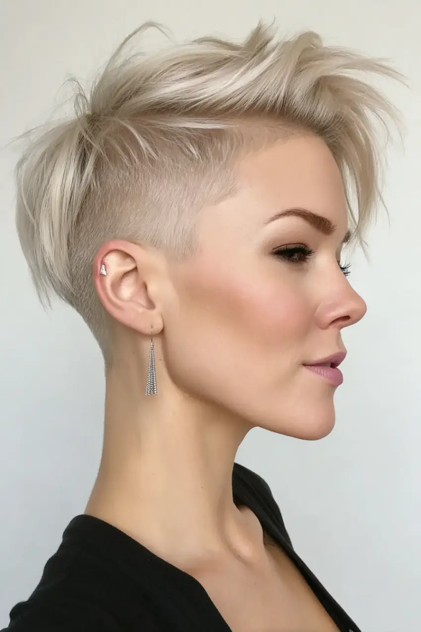 #3. Textured Platinum Pixie with Undercut Sides